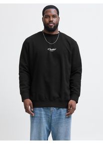 Jack & Jones PlusSize Sweatshirt "JJESOHO SWEAT CREW NECK NOOS PLS", Herren, Gr. 5XL, schwarz, angeraute Sweatware, Obermaterial: 80% Baumwolle, 20% Polyester, JACK & JONES PLUSSIZE, bedruckt, regular fit normal, Rundhals, Rippb&uuml;ndchen, Sweatshirts Sweatshirt, Baumwollmischung, regular fit