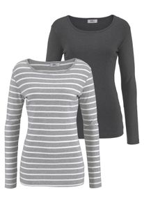 Langarmshirt Flashlights, Damen, Gr. 40/42 (M), bunt (grau, wei&szlig;, gestreift, anthrazit, meliert), Feinripp, Obermaterial: 95% Baumwolle, 5% Viskose. Obermaterial Uni: 60% Baumwolle, 40% Polyester, gestreift, unifarben, Basic, sehr figurbetont h&uuml;ftlang, Rundhals, Shirts Langarmshirt, Langarm, sehr figurbetonter Schnitt, aus 100% Baumwolle, Topseller