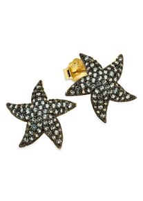 Paar Ohrstecker Firetti "Seestern-Optik Silber gelbgoldfarben vergoldet", gelbgoldfarben, schwarz, schwarz, Ohrringe, Damen, Silber 925 (Sterlingsilber), Paar Ohrstecker, mit Zirkonia (synth.)