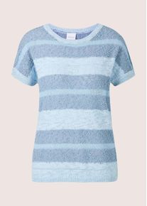 Madeleine Mode Longpullover MADELEINE "Pullover Kurzarm-Pullover mit Glanz-Effekt", Damen, Gr. 40/42, blau (rauchblau, bleu, silber), Obermaterial: 89% Baumwolle CO. 5% Polyester PES. 3% metallisierte Fasern MTF. 2% Polyamid PA. 1% sonstige Fasern AF., Modern, normal, Pullover Longpullover