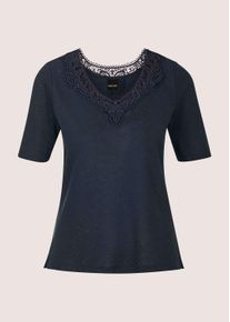 Madeleine Mode Kurzarmshirt MADELEINE "Shirt Kurzarm-Shirt aus Leinen mit feinem Spitzen-Akzent", Damen, Gr. 34, blau (marine), Obermaterial: 100% Leinen LI., Modern, normal, Shirts Kurzarmshirt