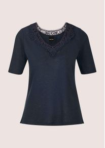 Madeleine Mode Kurzarmshirt MADELEINE "Shirt Kurzarm-Shirt aus Leinen mit feinem Spitzen-Akzent", Damen, Gr. 36, blau (marine), Obermaterial: 100% Leinen LI., Modern, normal, Shirts Kurzarmshirt