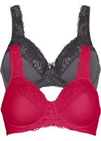 Minimizer-BH bonprix "Minimizer-BH mit gepolsterten Tr&auml;gern (2er Pack)", Damen, Gr. 80, Cup D, rot (granatrot, anthrazit), Obermaterial: 80% Polyamid, 20% Elasthan. Futter: 100% Baumwolle. Spitze: 87% Polyamid, 13% Elasthan, BHs Minimizer-BH, Minimizer-Passform, mit gepolsterten Tr&auml;gern, mit edler Spitze