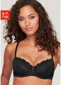 Schalen-BH Lascana "Romea", Damen, Gr. 80, Cup B, blau (schwarz), Spitze, Obermaterial: 55% Polyamid, 38% Polyester, 7% Elasthan, BHs Schalen-BH, mit B&uuml;gel & floraler Spitze, Dessous
