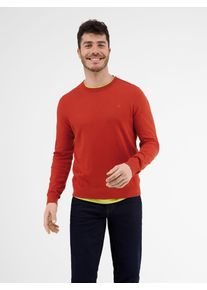 Strickpullover Lerros "L&auml;ssiger Flachstrickpullover", Herren, Gr. S, grau (lava rot), 100% Baumwolle, Pullover Strickpullover