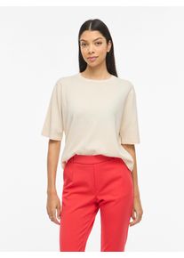 Kurzarmpullover Vila "VIMALU O-NECK 2/4 KNIT TOP-NOOS", Damen, Gr. M, sandshell detail:melange, Strick, Obermaterial: 50% Polyester, 30% Viskose, 20% Nylon, meliert, oversize kurz, Rundhals, Pullover Kurzarmpullover