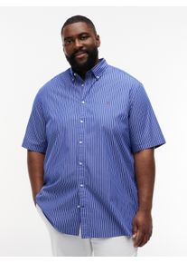 Tommy Hilfiger Big & Tall Kurzarmhemd "FLEX POPLIN", Herren, Gr. 5XL, N-Gr, wedge blau, stripe, Web, Obermaterial: 100% Baumwolle, TOMMY HILFIGER BIG & TALL, regular fit normal, Rundhals, eingesetzt abgesteppte Kante, Hemden Kurzarmhemd, Gro&szlig;e Gr&ouml;&szlig;en, regular fit, fein gestreift
