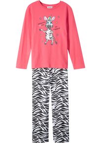 Pyjama bonprix "Pyjama aus reiner Baumwolle (2-tlg. Set)", M&auml;dchen, Gr. 140/146, rosa (zebra hellpink), Jersey, Obermaterial: 100% Baumwolle, bedruckt, Basic lang, Homewear-Sets Pyjama, bequeme Passform, aus Baumwolle, Hose mit elastischem Bund