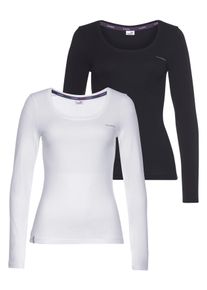 Langarmshirt Kangaroos, Damen, Gr. 44/46, schwarz-wei&szlig; (schwarz, wei&szlig;), Jersey, Obermaterial: 100% Baumwolle. Obermaterial wei&szlig;: 100% Baumwolle, unifarben, Basic h&uuml;ftbedeckend, Rundhals, Shirts Langarmshirt, Langarm, unifarben oder meliert, Rundhalsausschnitt, Topseller