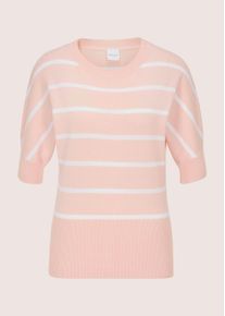 Madeleine Mode Longpullover MADELEINE "Strickpullover Ringelpullover im maritimen Look", Damen, Gr. 48, wei&szlig; (puderros&eacute;, wei&szlig;), Obermaterial: 100% Baumwolle CO., Modern, Pullover Longpullover, hoher Saumbund