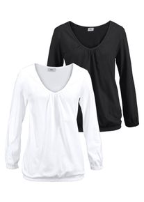 Langarmshirt Flashlights, Damen, Gr. 48/50, schwarz-wei&szlig; (wei&szlig;, schwarz), Single Jersey, Obermaterial: 95% Viskose, 5% Elasthan, clean, unifarben, Basic, figurbetont h&uuml;ftbedeckend, Shirts Langarmshirt, figurbetonter Schnitt, aus Viskosemischung
