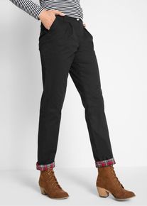 bonprix Thermo-Chinohose, schwarz, Gr.50, Thermo-Chinohose mit kariertem Innenfutter, 98% Baumwolle