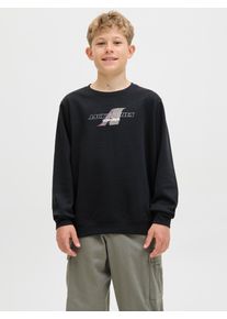 Jack & Jones Sweatshirt JACK & JONES JUNIOR "JCOTIER PRINT SWEAT CREW NECK SN JNR", Jungen, Gr. 140, schwarz, angeraute Sweatware, Obermaterial: 70% Baumwolle, 30% Polyester, bedruckt, relaxed fit h&uuml;ftlang, Rundhals, Rippb&uuml;ndchen, Sweatshirts Sweatshirt