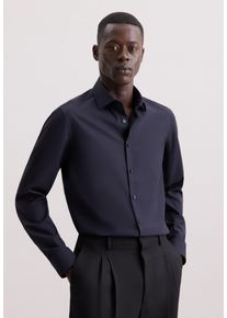 Businesshemd Seidensticker "Schwarze Rose", Herren, Gr. XXL (45), normale &Auml;rmell&auml;ngen, dunkelblau, 50% Wolle, 50% Polyester, unifarben, slim fit, 2-Knopf-Manschette, Hemden Businesshemd, Slim 1/1 Kentkragen Uni