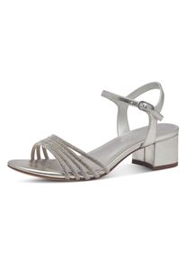 Sandalette Tamaris, Damen, Gr. 42, grau (metallicgrau), Lederimitat, Textil, festlich, Schuhe Sandalette, Blockabsatz, Festtagsschuh, Abendschuh mit funkelnden Schmucksteinen