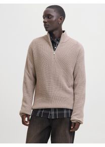 Jack & Jones Troyer JACK & JONES "JJKAITO KNIT HALF ZIP BF", Herren, Gr. S, beige (atmosphere), Strick, Obermaterial: 70% Polyacryl, 30% Baumwolle, unifarben, relaxed fit normal, hoch geschlossener Ausschnitt, Pullover Troyer