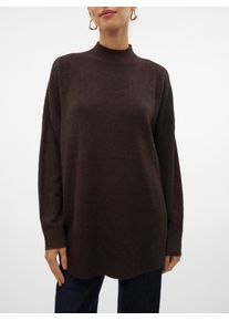 V&eacute;ro Moda Strickpullover VERO MODA "VMPLAZA LS HIGHNECK LONG PULLOVER GA BOO", Damen, Gr. XS, braun (chocolate torte detail:melange), Strick, Obermaterial: 64% Polyester, 21% Polyacryl, 8% Nylon, 4% Elasthan, 3% Wolle, meliert, oversize Po-bedeckend, hoch geschlossener Ausschnitt, Strickb&uuml;ndchen, Pullover Strickpullover