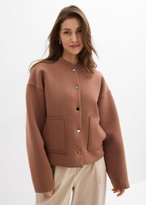 bonprix Blouson aus bequemen Scuba, braun, Gr.40/42 (M), Oversized Blouson mit Knopfleiste vorne und aufgesetzten Taschen, aus Viskose