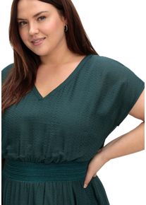 sheego Gro&szlig;e Gr&ouml;&szlig;en Maxikleid mit Smokbund und Volant am Saum, tiefgr&uuml;n, Gr&ouml;&szlig;e 54 - Damen