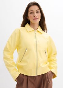 bonprix Kurze Lederimitat-Jacke, gelb, Gr.46, Moderne Lederimitat-Jacke mit Taschen und Rippb&uuml;ndchenLederimitat