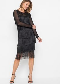bonprix Midikleid aus softem Mesh mit Fransen, schwarz, Gr.36/38 (S), Stylisches Partykleid aus softem Mesh mit Fransen