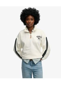 Superdry Damen Baumwolle Kontraststreifen Country Club Applikation Sweatshirt Mit Rei&szlig;verschluss, Creme & Schwarz - Gr&ouml;&szlig;e: 44 210262350081322C025
