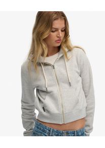 Superdry Damen Baumwolle Gesticktes Logo Essential Kurzer Kapuzenpullover Mit Rei&szlig;verschluss, Hellgrau - Gr&ouml;&szlig;e: 46 21026230007575WB460