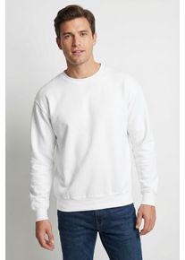 Sweatshirt Fruit of the Loom, Herren, Gr. M (48/50), wei&szlig;, angeraute Sweatware, Obermaterial: 80% Baumwolle, 20% Polyester, schmal h&uuml;ftlang, Rundhals, Rippb&uuml;ndchen, Sweatshirts Sweatshirt, im unifarbenen Design