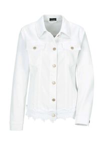 Jackenblazer GOLDNER "Baumwolljacke mit Blumenborte", Damen, Gr. 52, wei&szlig;, Obermaterial: 97% Baumwolle CO. 3% Elasthan EL., Blazer Jackenblazer, Ziern&auml;hte im Vorder und R&uuml;ckteil