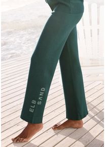 Strickhose ELBSAND, Damen, Gr. 44/46, N-Gr, blau (petrol), Feinstrick, Obermaterial: 50% Viskose, 28% Polyester, 22% Nylon, meliert, unifarben, bequem lang, Hosen Strickhose, mit weitem Bein und eingestricktem Logo, Loungewear