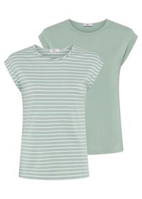 T-Shirt Flashlights, Damen, Gr. 44/46, mint, mint, stripe, Single Jersey, Obermaterial: 50% Baumwolle, 50% Modal, gestreift, unifarben, Basic, figurbetont h&uuml;ftbedeckend, Shirts T-Shirt, figurbetonte Passform, auch in gr&ouml;&szlig;eren Gr&ouml;&szlig;en, aus Single Jersey, Topseller