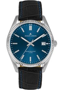 Quarzuhr Jacques Lemans "Derby", schwarz (schwarz, dunkelblau), Armbanduhren, Damen, Quarzuhr, Armbanduhr, Damenuhr, analog, Datum, Lederarmband