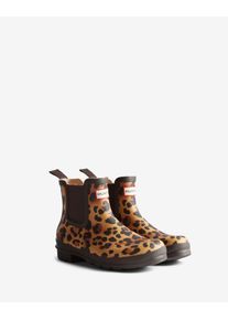 Gummistiefel Hunter "WOMENS ORIGINAL CHELSEA LEOPARD PRINT BO", Damen, Gr. 36, leopard print, chocolate braun, Gummi, Schuhe Gummistiefel, wasserdicht
