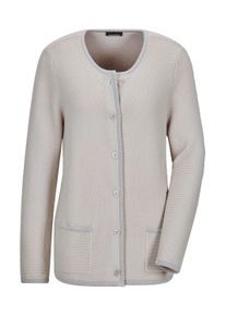 Strickjacke GOLDNER "Kurzgr&ouml;&szlig;e Elegante Strickjacke mit Taschen", Damen, Gr. 23, beige (stein, gemustert), Obermaterial: 50% Baumwolle CO. 50% Polyacryl PAN., gerade, Strickjacken Strickjacke, Kn&ouml;pfe in Perlmutoptik