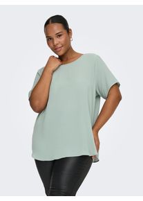 Shirtbluse Only CARMAKOMA "CARVICA SS TOP WVN NOOS", Damen, Gr. 42, jadeite, Web, Obermaterial: 97% Polyester, 3% Elasthan, unifarben, regular fit normal, Rundhals, Blusen Shirtbluse, Materialmix, regular fit