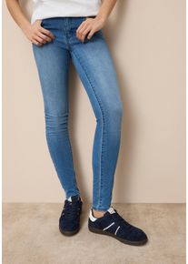 Skinny-fit-Jeans Tamaris, Damen, Gr. 46, N-Gr, blau (midblau used), Denim/Jeans, Obermaterial: 74% Baumwolle, 24% Polyester, 2% Elasthan, skinny fit lang, Jeans Skinny-fit-Jeans, schmale Beinweite, mit G&uuml;rtelschlaufenbund, mit Metallrei&szlig;verschluss