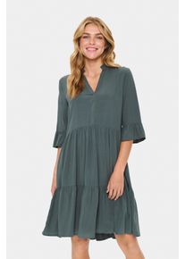 Blusenkleid Saint Tropez "EdaSZ Dress", Damen, Gr. S, N-Gr, urban chic, Web, Obermaterial: 100% Viskose, knieumspielend, V-Ausschnitt, Volant, Kleider Blusenkleid, Sommerkleid, Tunikakleid mit Volant und 3/4 &Auml;rmel