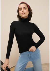 Rollkragenshirt Tamaris, Damen, Gr. 38, schwarz (eco schwarz), Jersey, Obermaterial: 95% Viskose, 5% Elasthan, Basic, figurbetont h&uuml;ftlang, Shirts Rollkragenshirt, Langarm, Basic, aus elastischem Material