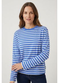Marc O'Polo Longsleeve MARC O'POLO DENIM, Damen, Gr. M, medium blau, Jersey, Obermaterial: 100% Baumwolle, geringelt, regular fit normal, Rundhals, Shirts Longsleeve, regular fit, aus Heavy Slub Jersey, Rundhals