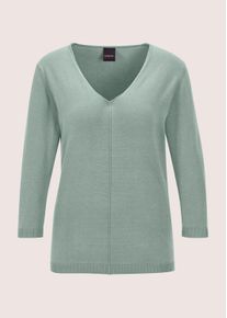 Madeleine Mode Longpullover MADELEINE "Strickpullover Schlichter Baumwollpullover mit V-Ausschnitt", Damen, Gr. 40/42, gr&uuml;n (hellsalbeigr&uuml;n), Obermaterial: 100% Baumwolle CO., Modern, normal, V-Ausschnitt, Pullover Longpullover