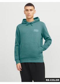 Jack & Jones Kapuzensweatshirt JACK & JONES "JJECORP LOGO SWEAT HOOD NOOS", Herren, Gr. S, mineral blau detail:small print, angeraute Sweatware, Obermaterial: 70% Baumwolle, 30% Polyester, bedruckt, regular fit normal, Rundhals, Rippb&uuml;ndchen, Sweatshirts Kapuzensweatshirt, Baumwollmischung, regular fit