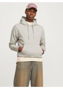 Jack & Jones Kapuzensweatshirt JACK & JONES "JJECORP LOGO SWEAT HOOD NOOS", Herren, Gr. XL, grau (moonbeam detail:small print, moonbeam), angeraute Sweatware, Obermaterial: 70% Baumwolle, 30% Polyester, bedruckt, regular fit normal, Rundhals, Rippb&uuml;ndchen, Sweatshirts Kapuzensweatshirt, Baumwollmischung, regular fit