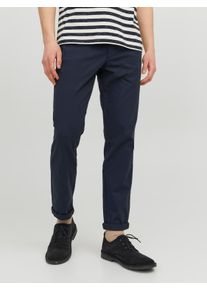 Jack & Jones Chinos JACK & JONES "JPSTMARCO JJFURY ANA", Herren, Gr. 30, L&auml;nge 34, blau (navy blazer), Web, Obermaterial: 98% Baumwolle, 2% Elasthan, unifarben, slim fit normal, Hosen Chinos, Baumwollmischung, slim fit