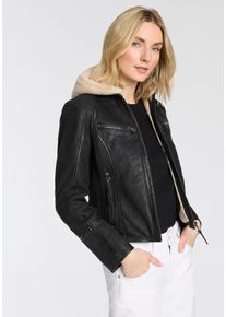 Lederjacke Mauritius "MWNedra", Damen, Gr. XXXL(46), schwarz, Obermaterial: 100% Schafsleder. Futter: 100% Baumwolle. Kapuze: 100% Polyester. &Auml;rmelfutter: 100% Polyester, regular fit taillenbedeckt, Jacken Lederjacke, mit abkn&ouml;pfbarer Teddypl&uuml;sch-Kapuze