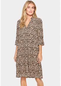 Blusenkleid Saint Tropez "EdaSZ Dress", Damen, Gr. M (38), N-Gr, braun (schwarz reg leo), Web, Obermaterial: 100% Viskose, knieumspielend, V-Ausschnitt, Volant, Kleider Blusenkleid, Sommerkleid, Tunikakleid mit Volant und 3/4 &Auml;rmel