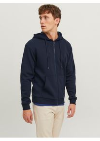 Jack & Jones Kapuzensweatjacke JACK & JONES "JJEBRADLEY mit Kapuze, ideal f&uuml;r kalte Jahreszeit", Herren, Gr. M, blau (navy blazer), angeraute Sweatware, Obermaterial: 61% Polyester, 39% Baumwolle, unifarben, relaxed fit normal, ohne Ausschnitt, Rippb&uuml;ndchen, Sweatjacken Kapuzensweatjacke, Materialmix, relaxed fit