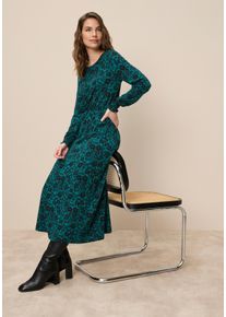 Maxikleid Tamaris, Damen, Gr. 46, N-Gr, gr&uuml;n (petrol schwarz gemustert), Jersey, Obermaterial: 95% Viskose, 5% Elasthan, gemustert, figurbetont lang, Rundhals, gesmokt, Kleider Maxikleid, aus Jersey-Material, f&uuml;r Casualmode und Herbstmode, feminin