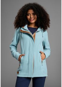 Fleecejacke Kangaroos, Damen, Gr. 40, t&uuml;rkis, Fleece, Obermaterial: 100% Polyester. Kapuzenfutter: 100% Polyester, kontrastfarbene Details, unifarben, bequem h&uuml;ftbedeckend, angesetztes B&uuml;ndchen, Jacken Fleecejacke, h&uuml;ftbedeckende L&auml;nge, mit Kapuze, mit Eingrifftaschen