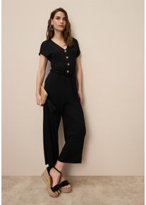 Culotte-Overall Tamaris, Damen, Gr. 34, N-Gr, schwarz, Jersey, Obermaterial: 95% Viskose, 5% Elasthan, figurumspielend ca. Mitte Wade, V-Ausschnitt, Overalls Culotte-Overall, mit Knopfleiste