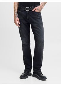 Jack & Jones Regular-fit-Jeans JACK & JONES "JJICLARK im Used-Look, Stretchkomfort und niedrige Leibh&ouml;he", Herren, Gr. 38, L&auml;nge 32, schwarz (schwarz denim), Denim/Jeans, Obermaterial: 99% Baumwolle, 1% Elasthan, Abriebeffekte, regular fit lang, Jeans Regular-fit-Jeans, Baumwollmischung, regular fit